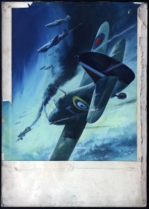 Ron Jobson's original art for the World War Two poster "BACK THEM UP!", featuring Hurricanes of the Royal Air Force co-operating with the Russian Air Force