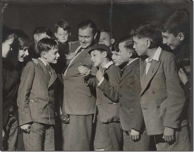 Frank Hampson with young Eagle fans. Are you in this picture? Why not let us know , below?