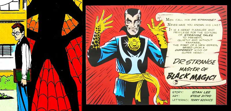Art from Marvel’s Amazing Fantasy #15/ Strange Tales #110 - First appearances of Spider-Man and Doctor Strange. Art by Steve Ditko