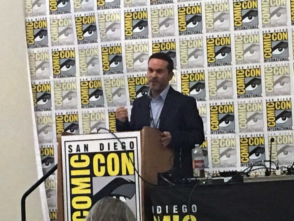 Phillip Vaughan presenting his paper on Saltire and the 2018 San Diego Comic Con Comic Art Conference
