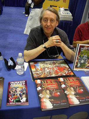 Bryan Talbot, author of Alice in Sunderland and the Naked Artist at the NBM booth, San Diego ComicCon 2007. Photo courtesy of Chris Butcher (www.beguiling.com)