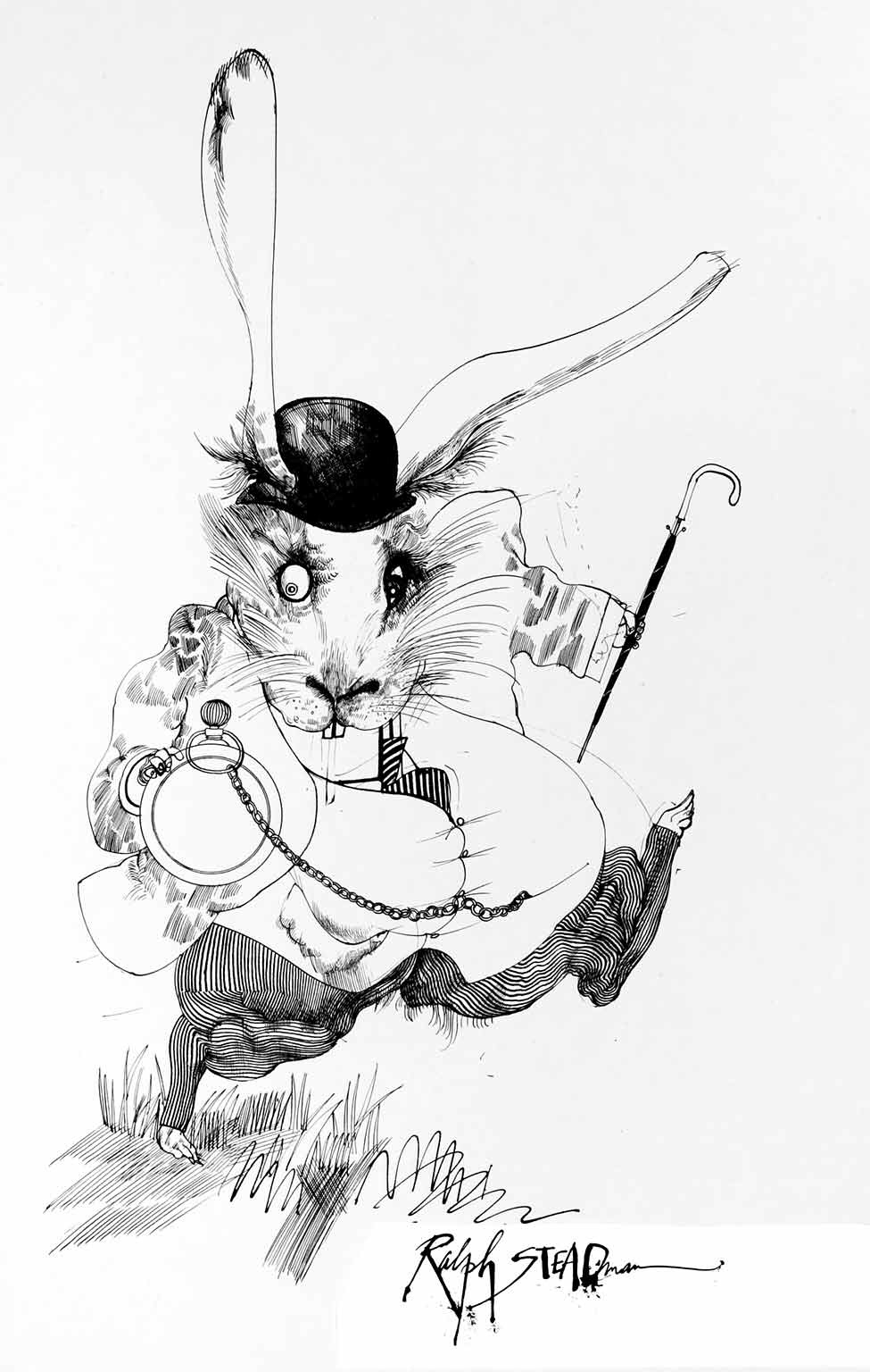 The White Rabbit - Alice in Wonderland - art by Ralph Steadman 