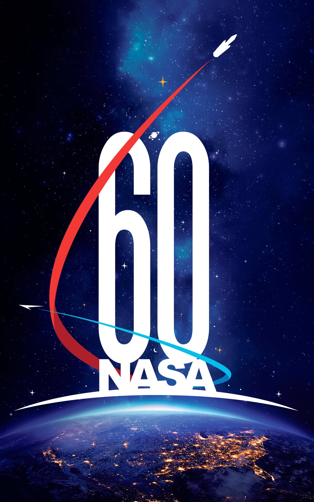 NASA's 60th anniversary logo, created by Matthew Skeins. The logo’s arrangement is intended to evoke a quote attributed to 17th century physicist Isaac Newton: "If I have seen further than others, it is by standing on the shoulders of giants." (NASA)