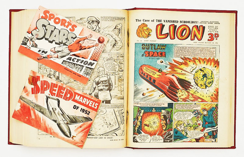Lion (1952) 1-45 In bound volume. With free gifts for Nos 1 and 2. Starring Outlaw of Space/Captain Condor by Frank S Pepper, The Jungle Robot (later Robot Archie) by E George Cowan and The Lone Commandos by Edward R Home-Gall