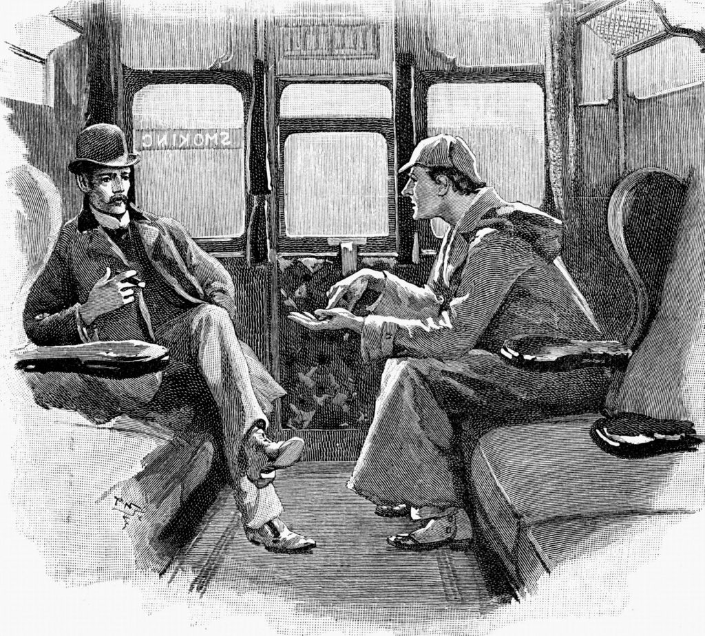 Doctor John Watson and Sherlock Holmes head off to a new adventure. Illustration from The Strand Magazine. Illustration by Sidney Paget