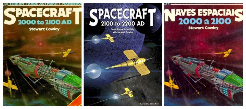 The covers of some of the original editions of Spacecraft 2000 to 2100 AD, including the re-issue, Spacecraft 2000 to 2200 AD, published in 2006 by Morrigan Press 