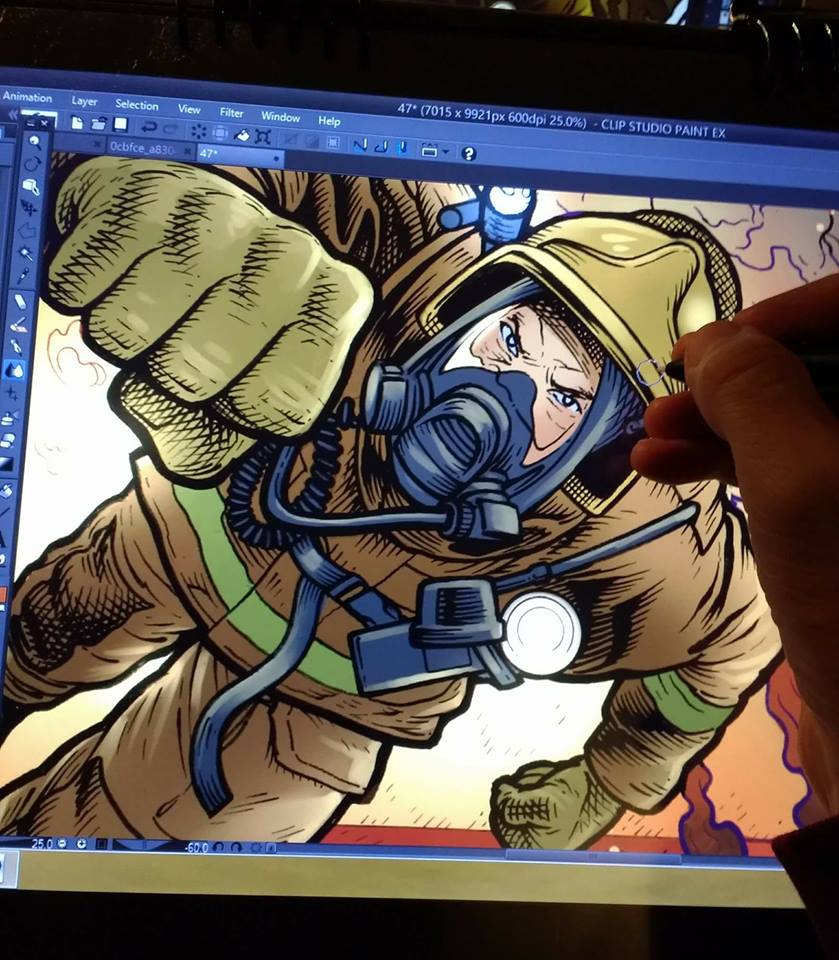 Art in progress for Away, one of Jon Laight's strips, illustrated by Grant Richards with colours by Darren Stephens