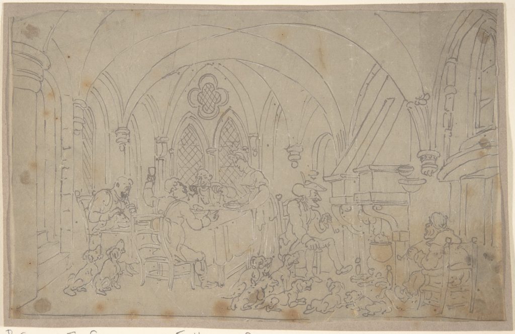 Thomas Rowlandson’s pencils for the 1820 illustration “Dr. Syntax and Fox Hunters”. Image via the Internet Archive