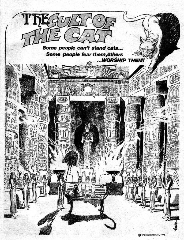 The opening page of the first episode of "Cult of the Cat" from Misty Issue One. Art by Homero Romeu, real name Jaime Rumeu. The strip has been attributed to Bill Harrington, who wrote most of Misty's historical style tales.