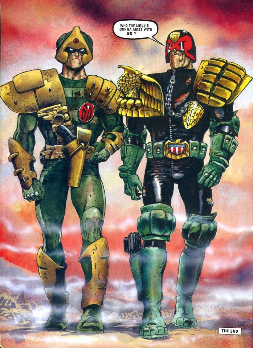 (Above, two of Carlos's most beloved and long-lived characters together, Johnny Alpha and Judge Dredd; below: one of Carlos' original visualisations for what would become Mega City One, both © Rebellion)