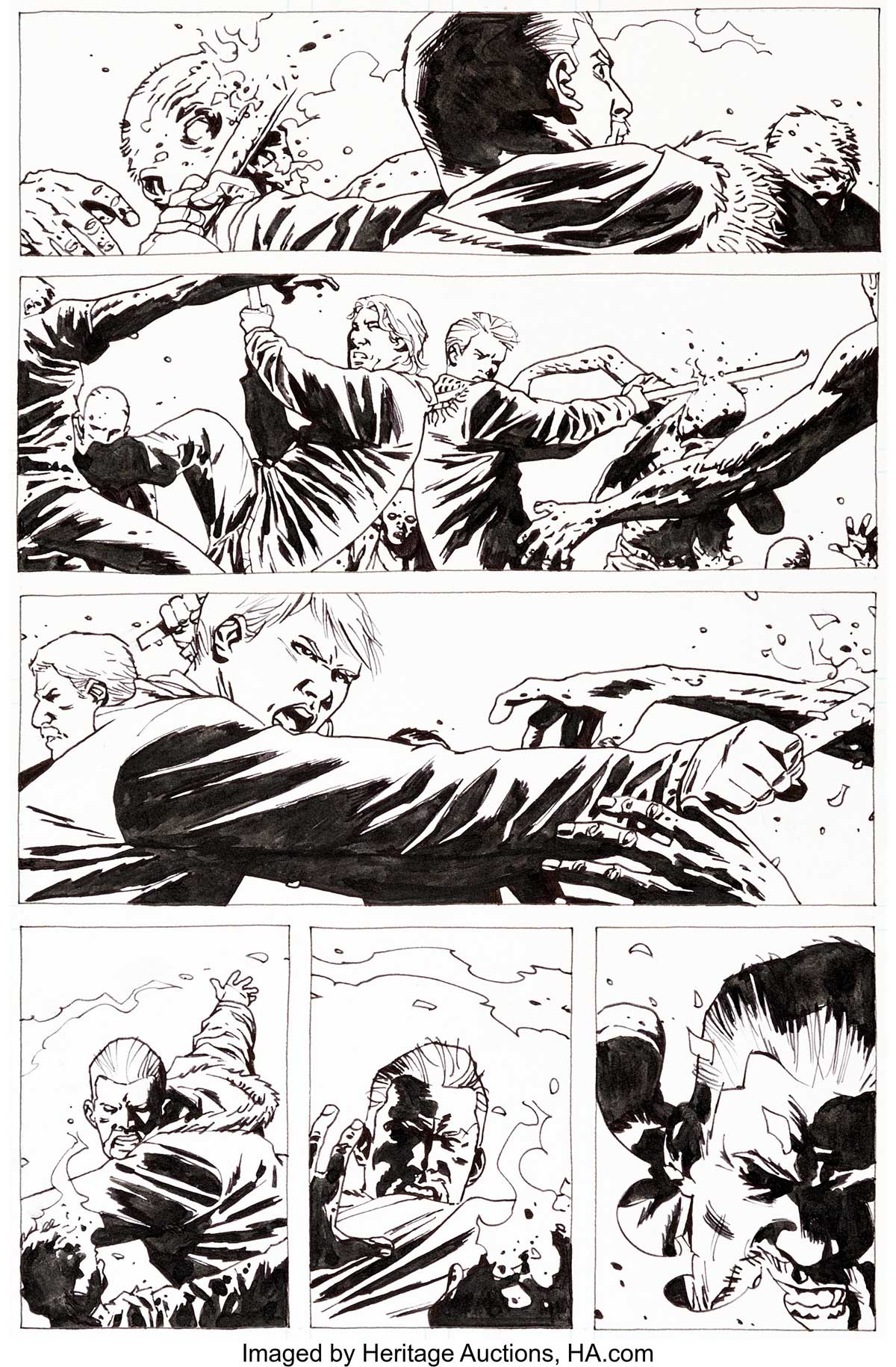 Charlie Adlard The Walking Dead #82 Story Page 7 Original Art (Image, 2011). The gang goes on a zombie slugfest