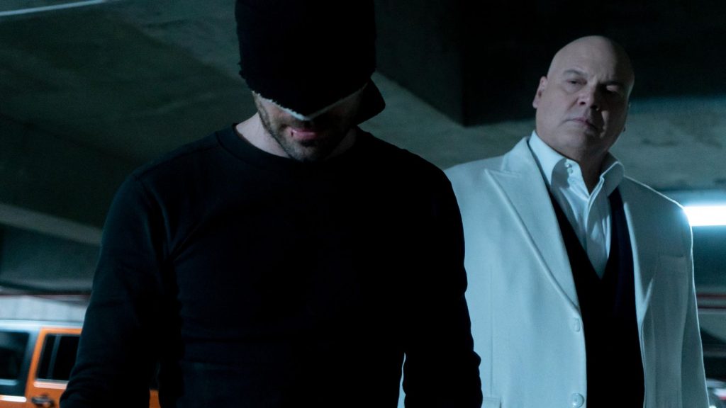 Daredevil (Charlie Cox) and Wilson Fisk aka Kingpin ( Vincent D'Onofrio) in a scene from Daredevil Season 3, available now ion Netflix