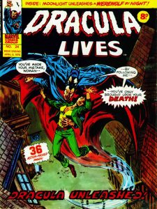 The cover of Marvel UK's Dracula Lives Issue 24 is inspired by Frank Brunner's cover for Tomb of Dracula #12
