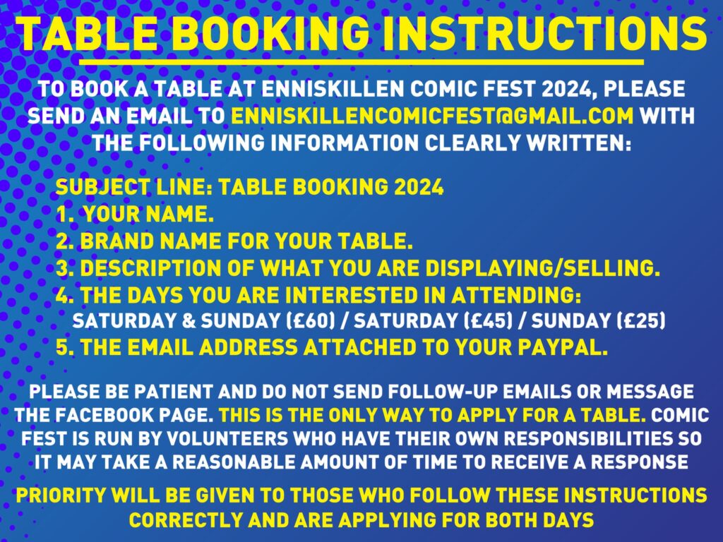 Enniskillen 2024 - Table Booking Instructions