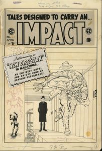 Jack Davis' cover promoting "Master Race" for EC's Impact #1, published in 1955