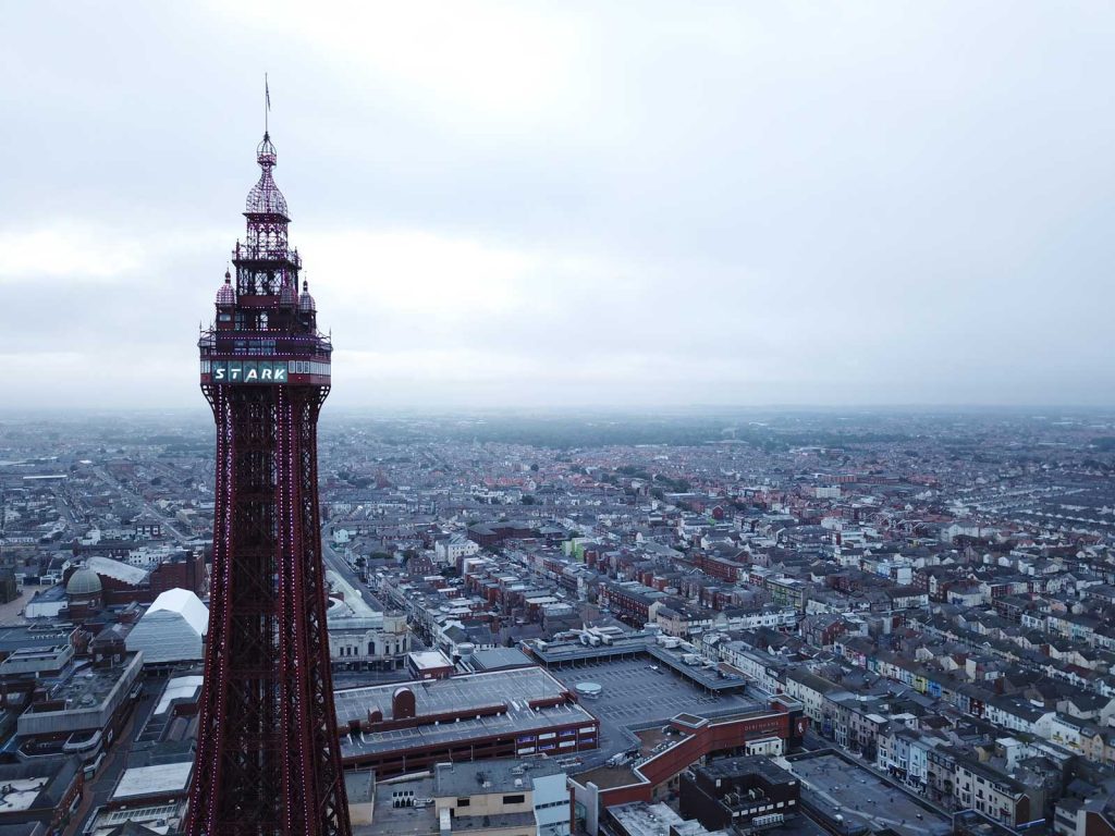 Blackpool Tower gets an Iron Man-inspired Marvel makeover. Photo courtesy Madame Tussauds