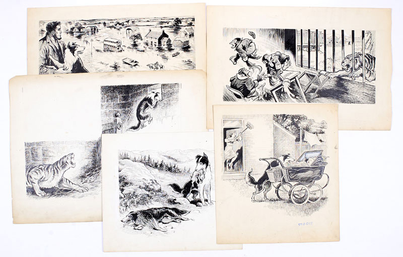 Black Bob: five original artworks from The Dandy/Black Bob books (1950s) by Jack Prout