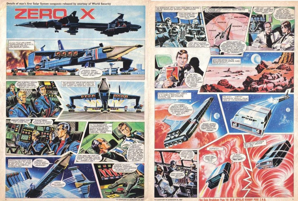 Mike Noble's "Zero-X" strip for an issue of TV21 cover dated 21st January 1967 (or 2067, to reflect the fiction of it being a comic from the future!)