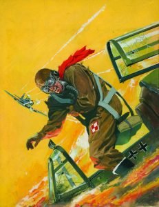 Cover artwork for the War Picture Library 18, an adaptation of the 1941 film released in the United States under the same title, and originally in Great Britain as “Dangerous Moonlight”. It tells the story of a fictional Polish fighter pilot and pianist Stefan Radecki.