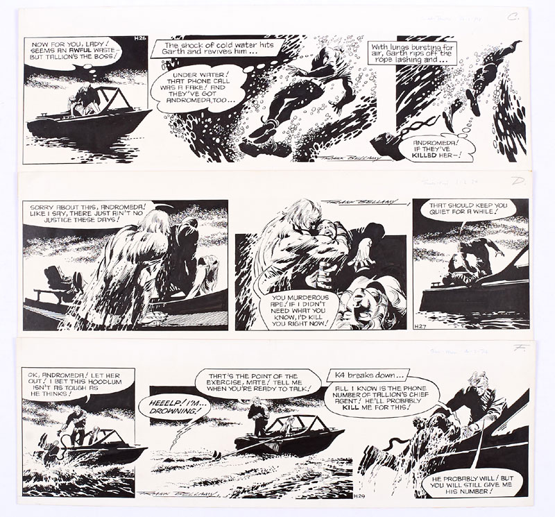 Three consecutive strips of Garth for the Daily Mirror by FRank Bellamy
