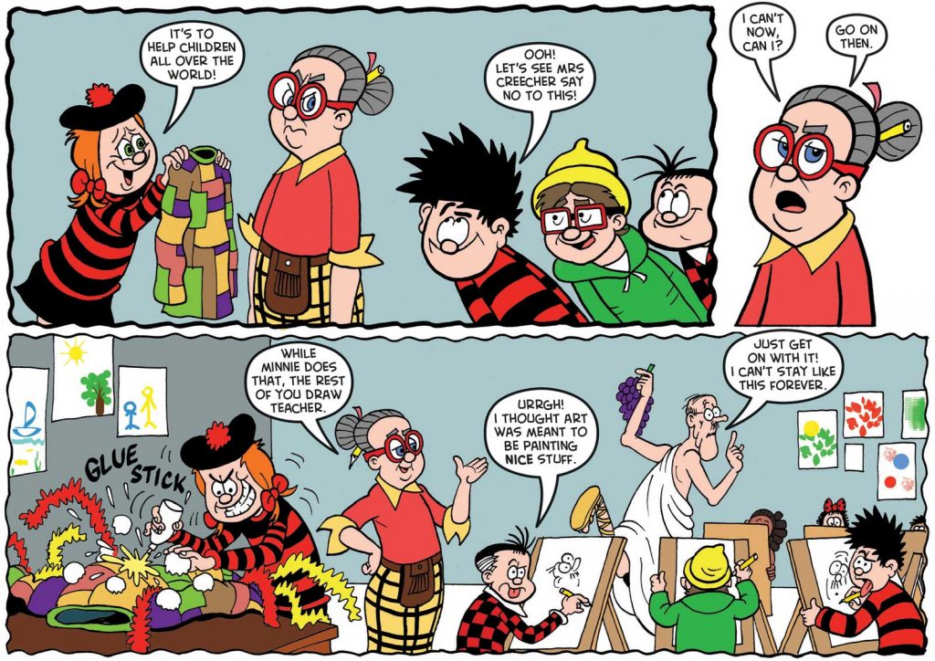 The "Save the Children Christmas Jumper Day" strip for The Beano on sale Wednesday 5th December 2018. Script by Nigel Auchterlounie, art by Nigel Parkinson