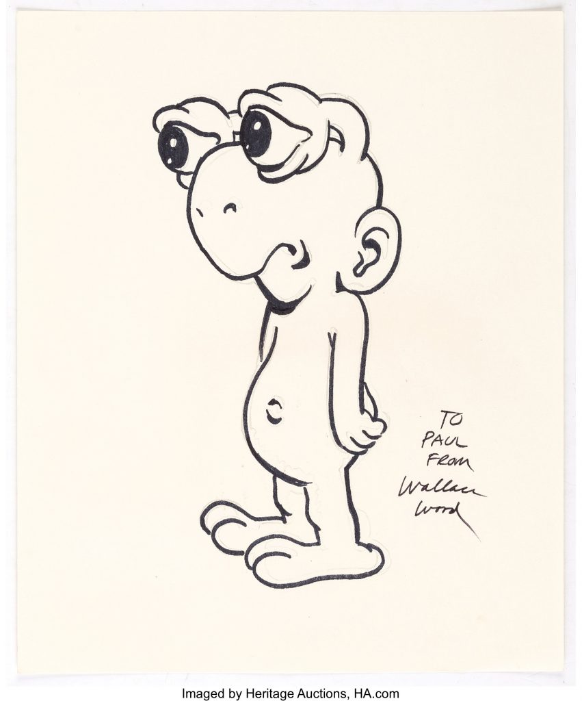 As a "Thank you" gesture to his fans, Wally Wood would often send sketches of a Sally Forth character. Here's Snorky, the cute little googly-eyed alien who was one of the regular characters in the adult-oriented comic strip
