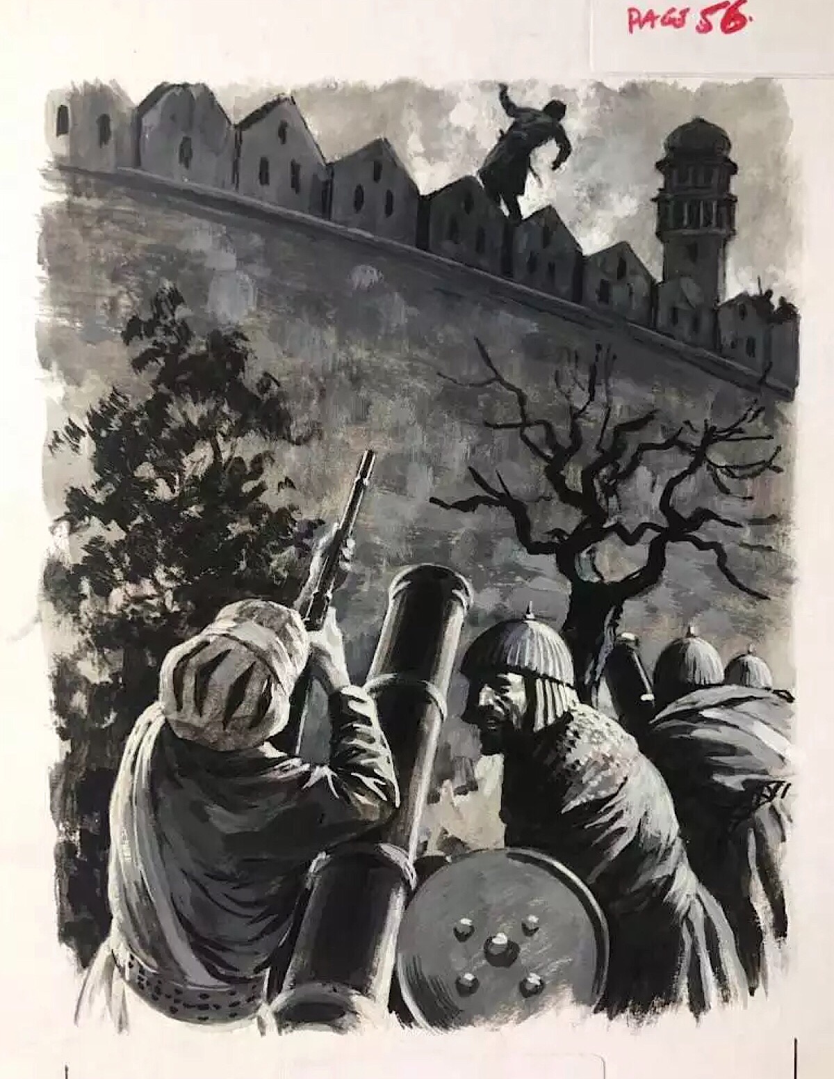 Castle siege art for a 1980s edition of Look and Learn, artist unknown 