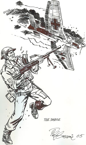 "The Sarge" by Phil Gascoine, drawn for the Eagle Flies Again publication of this interview