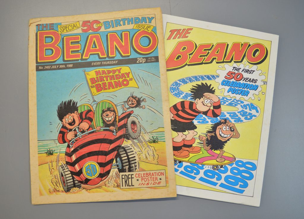 The Beano cover dated 30th July 1988, the Special 50th Birthday issue, complete with Beano poster