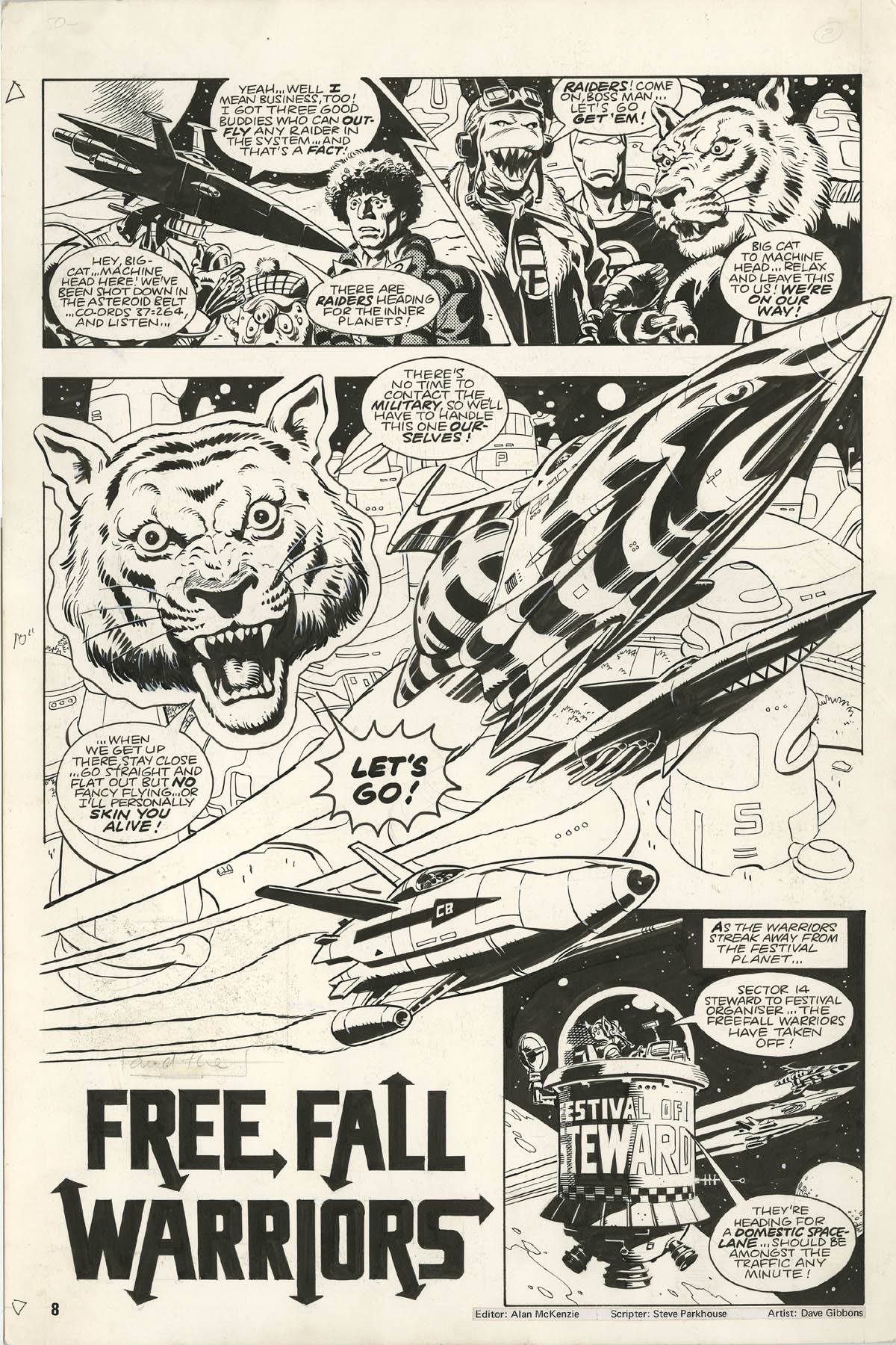 A page from "FreeFall Warriors" which first appeared in Doctor Who Monthly #57. Story by Steve Parkhouse, art by Dave Gibbons