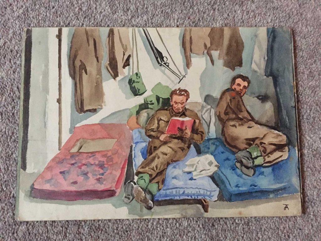 World War Two watercolour by John Armstrong - possibly featuring John as the book reader