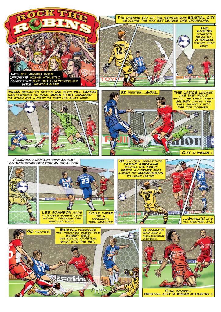 A strip for a Bristol City Football Club matchday programme by Stephen Baskerville, one of many he created for different clubs. There's more of his work on his web site - baskervillecomics.carbonmade.com