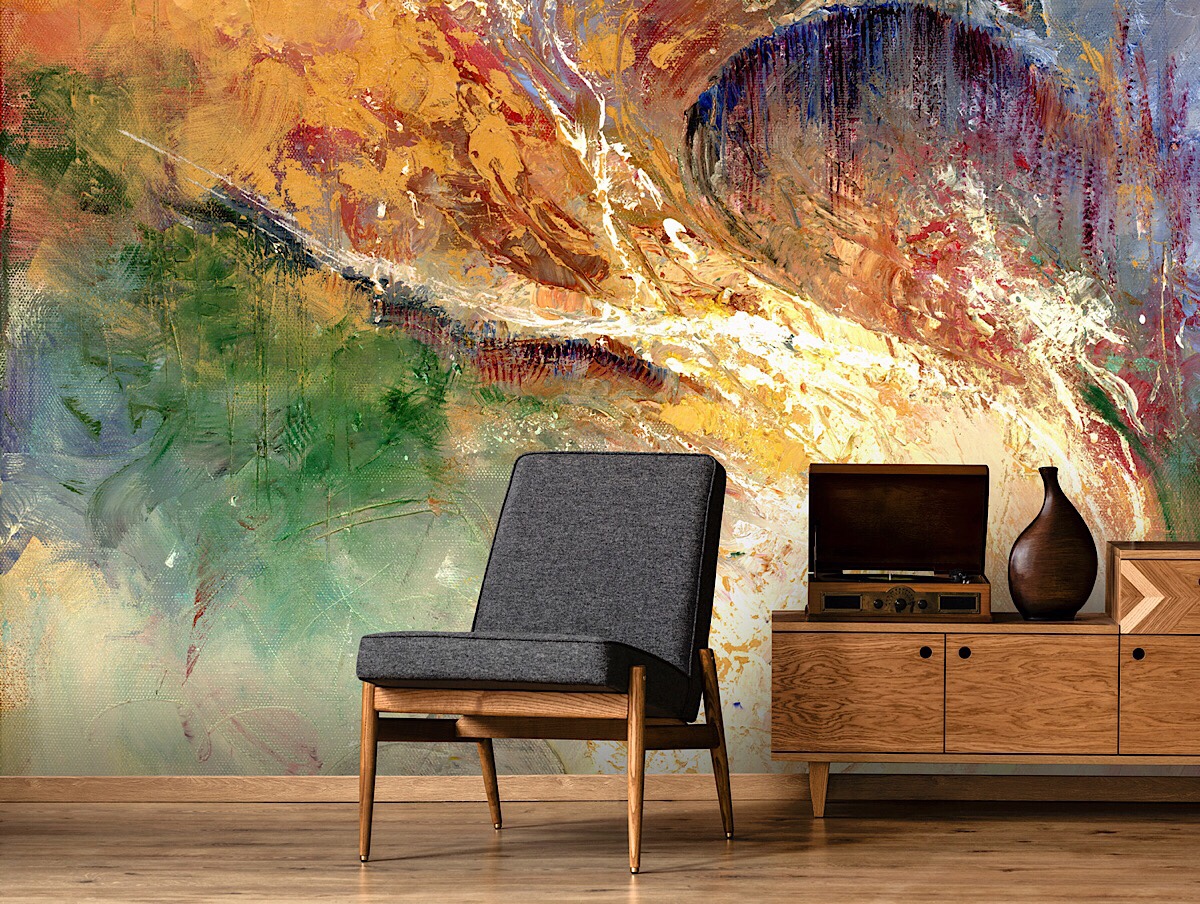 Expressionist mural wallpaper designed by Anne Farrall Doyle. Image courtesy Wallsauce.com
