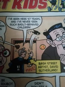 Longtome Bash Street Kids artist David Sutherland cameos in this week's Beano