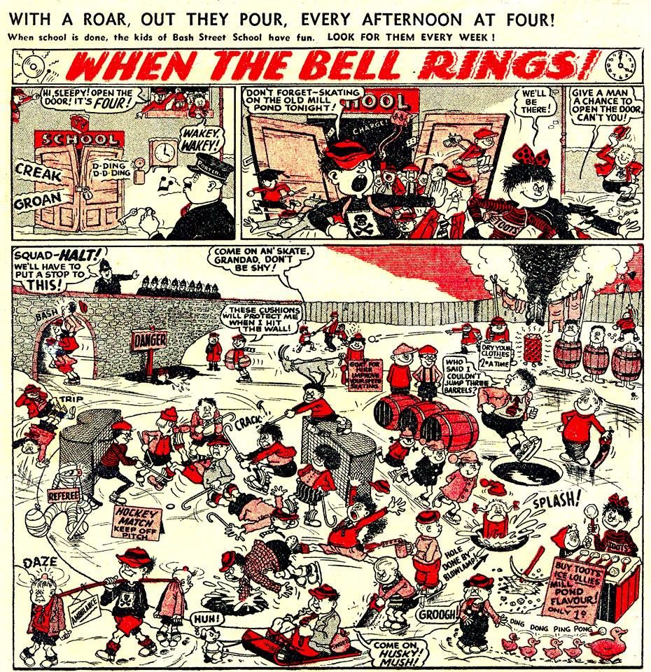 The first 'proper' episode of "When The Bell Rings" from The Beano No. 604. Issues 602 and 603 had teasers in them, sharing the page with "Minnie the Minx".