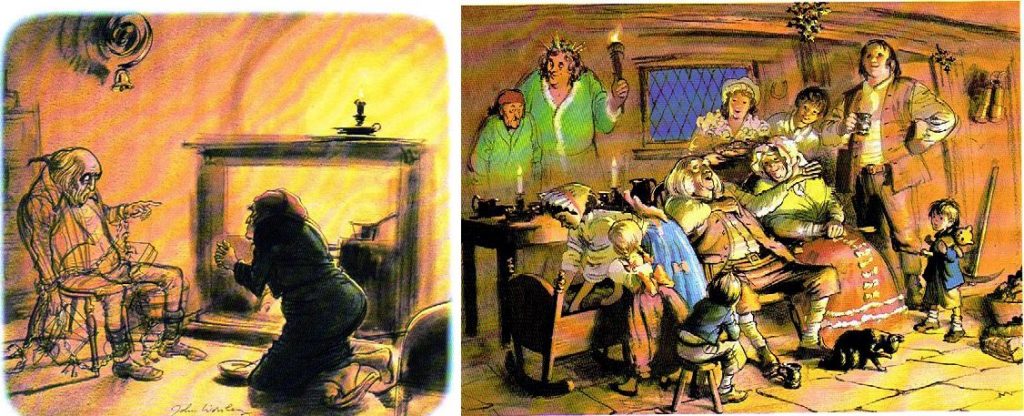 Some of John Worsley's illustrations for "A Christmas Caro" used to illustrate its telling on Anglia TV, broadcast in 1970, available on DVD. The illustrations were also used in a book and you could see that he had drawn street scenes with rather strange perspectives so that the camera could pan across as the story was read.