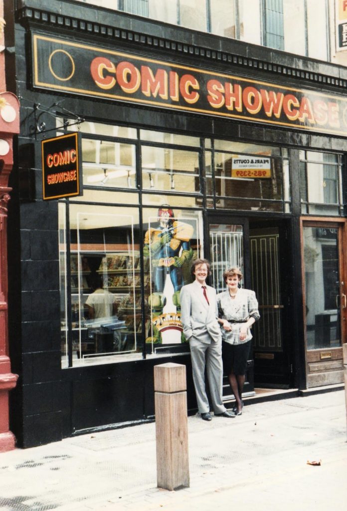 Paul and Sally Hudson at the opening of Comic Showcase London in Neal Street