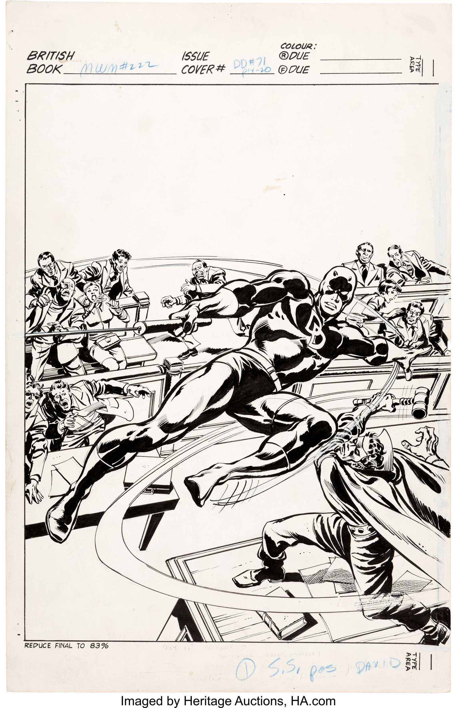 John Buscema and Tom Palmer Mighty World of Marvel #222 Cover Daredevil Original Art 