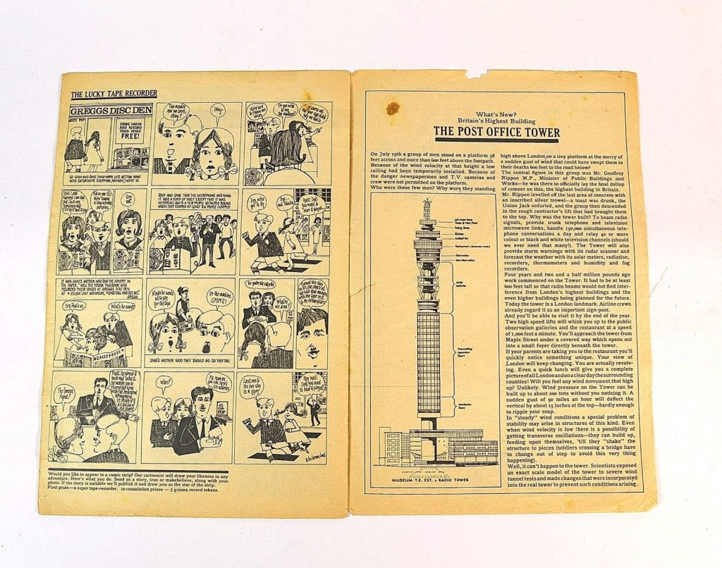 Internal pages, including comic strip, from a 1964 edition of Primo Club Magazine