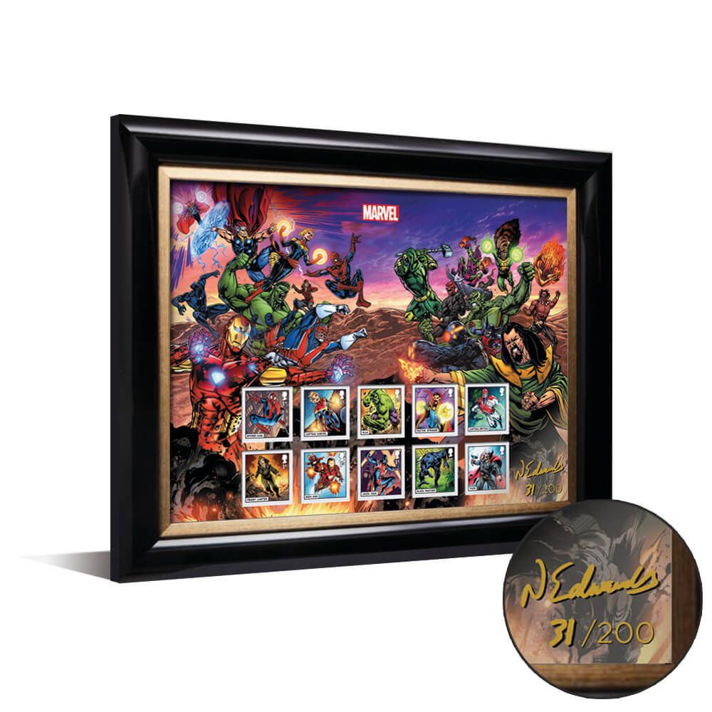 Royal Mail 2019 - Marvel Special Issue Stamps - Framed Set signed by Neil Edwards