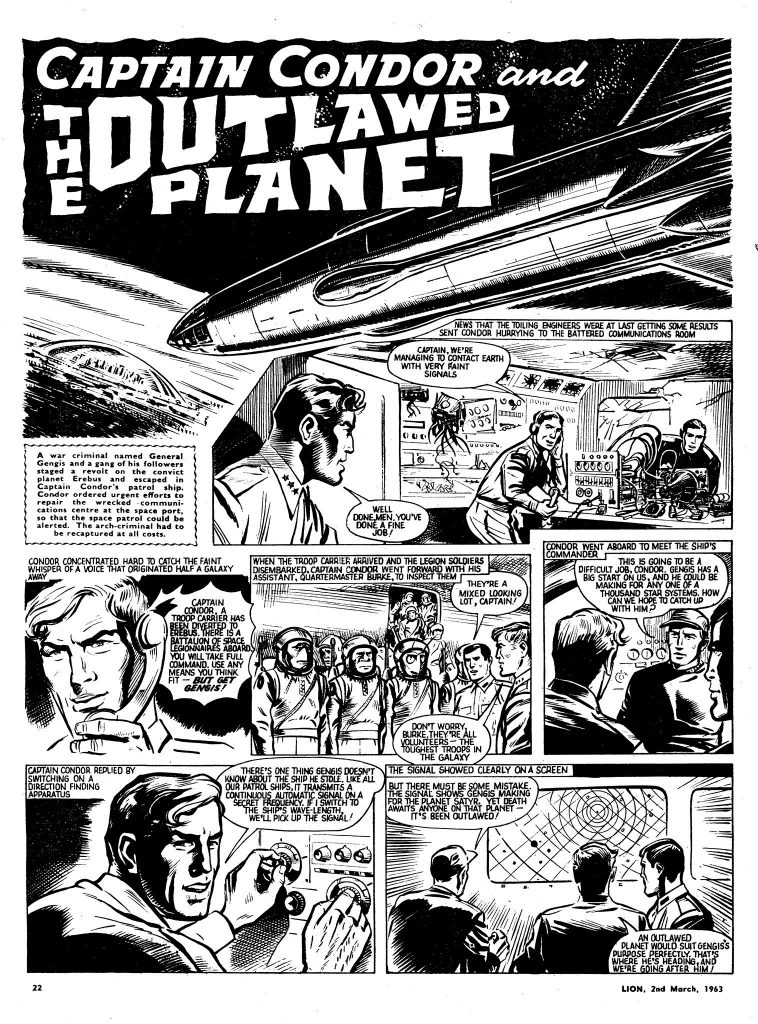 A page from "Captain Condor and the Outlawed Planet", published in 1963. Art by Leslie Waller. With thanks to Philip Rushton‎