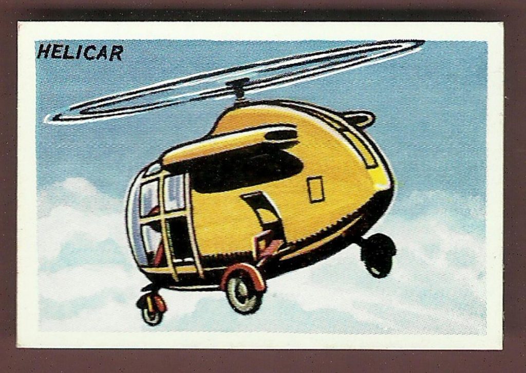 The Spacefleet Helicar, as released for the Dan Dare Picture Card series released by Calvert in 1954. Via EBay