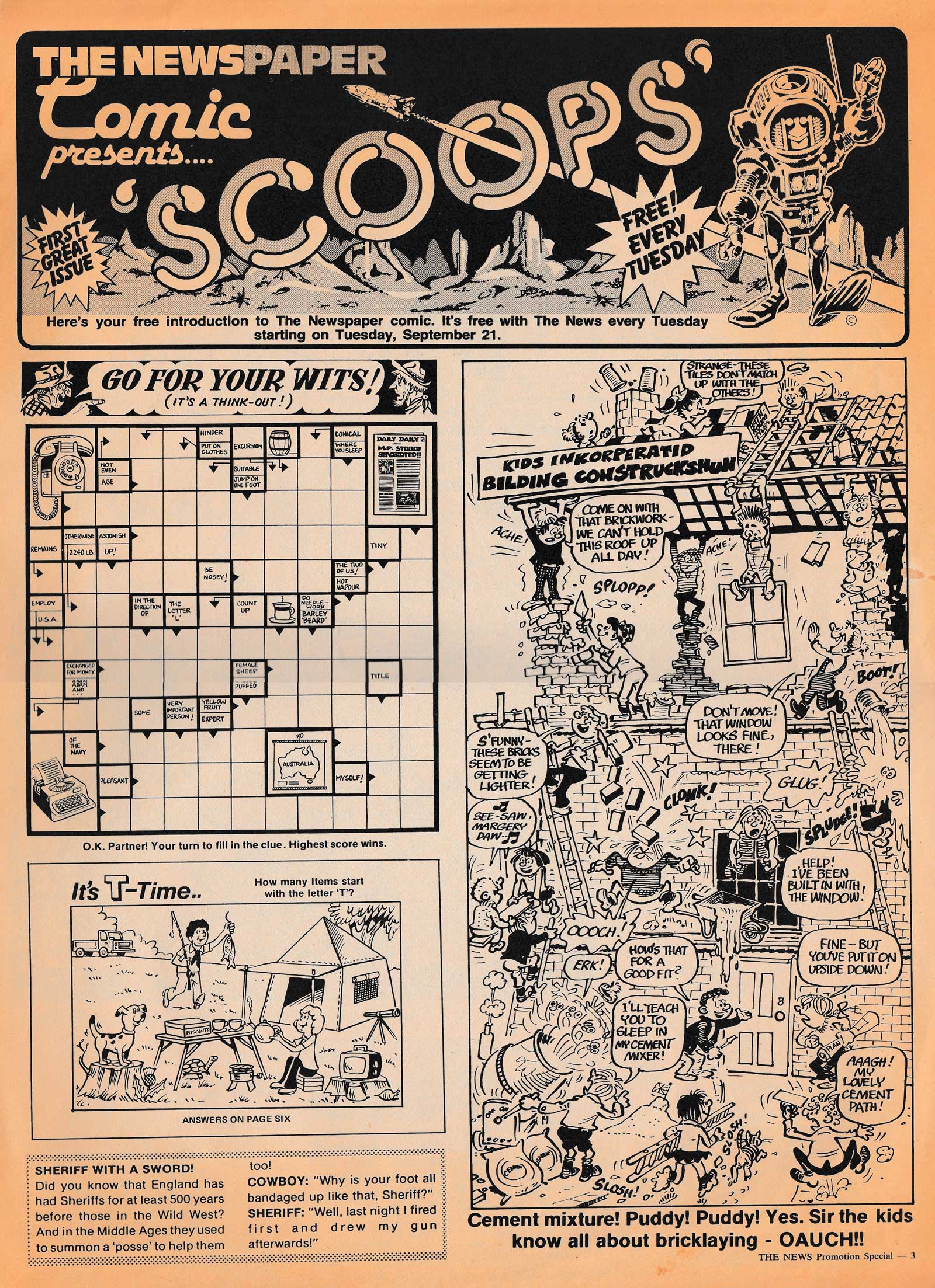 SCOOPS No. 1, cover dated 14th September 1982 featuring art by Ron Smith
