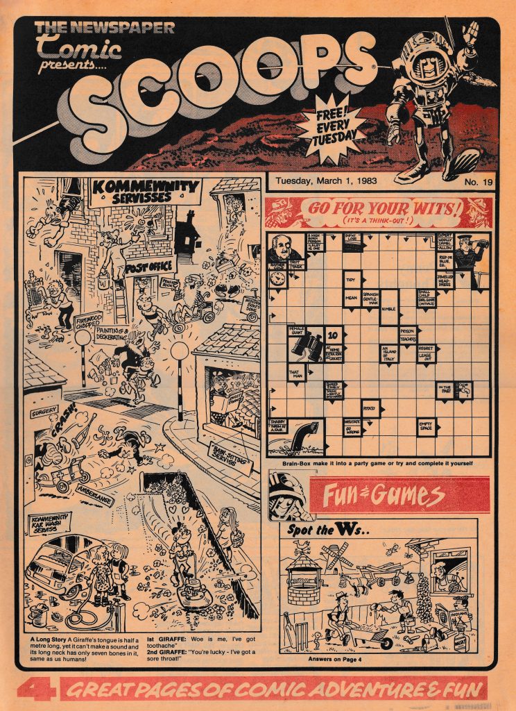 SCOOPS No. 19 cover dated 1st March 1983 Page One
