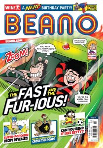 Dennis and Gnasher on the cover of the latest Beano (Issue 3980) on sale now in all good newsagents and supermarkets