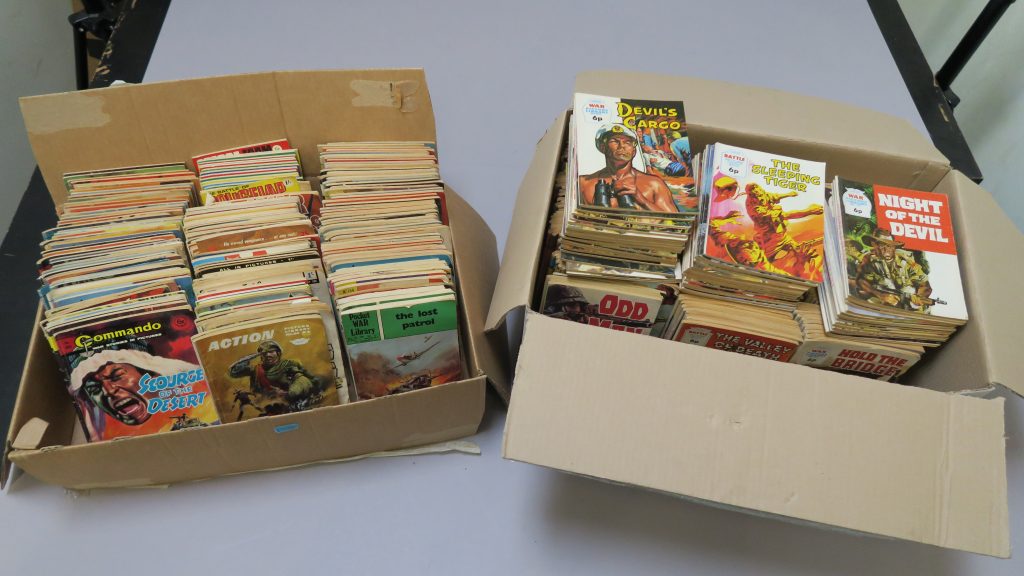 War pocket book collection in two boxes including a quantity of Commando, Pocket War Library, War Picture Library, Action Picture Library, Tales of Terror, Combat Picture Library and more, most are in very good condition