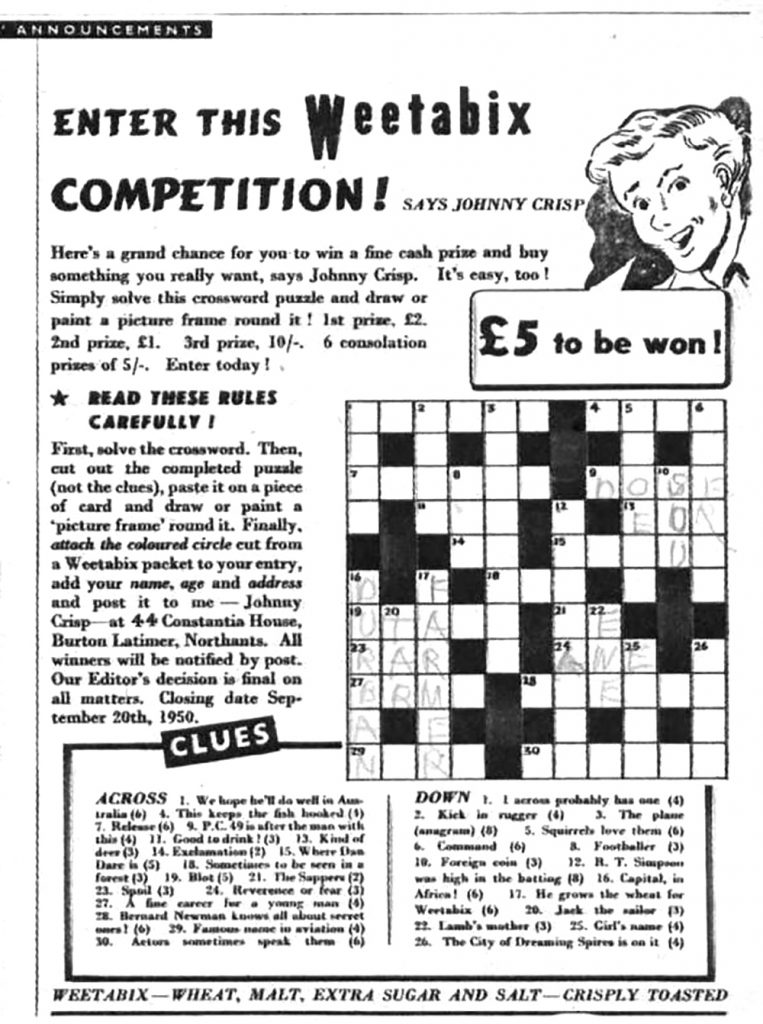 The Eagle - Weetabix Competition as it appeared in Eagle Volume One No.22, cover dated 8th September 1950