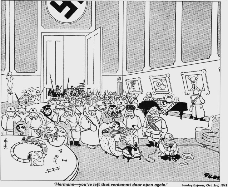 Giles first cartoon for the Daily Express, published 3rd October 1943