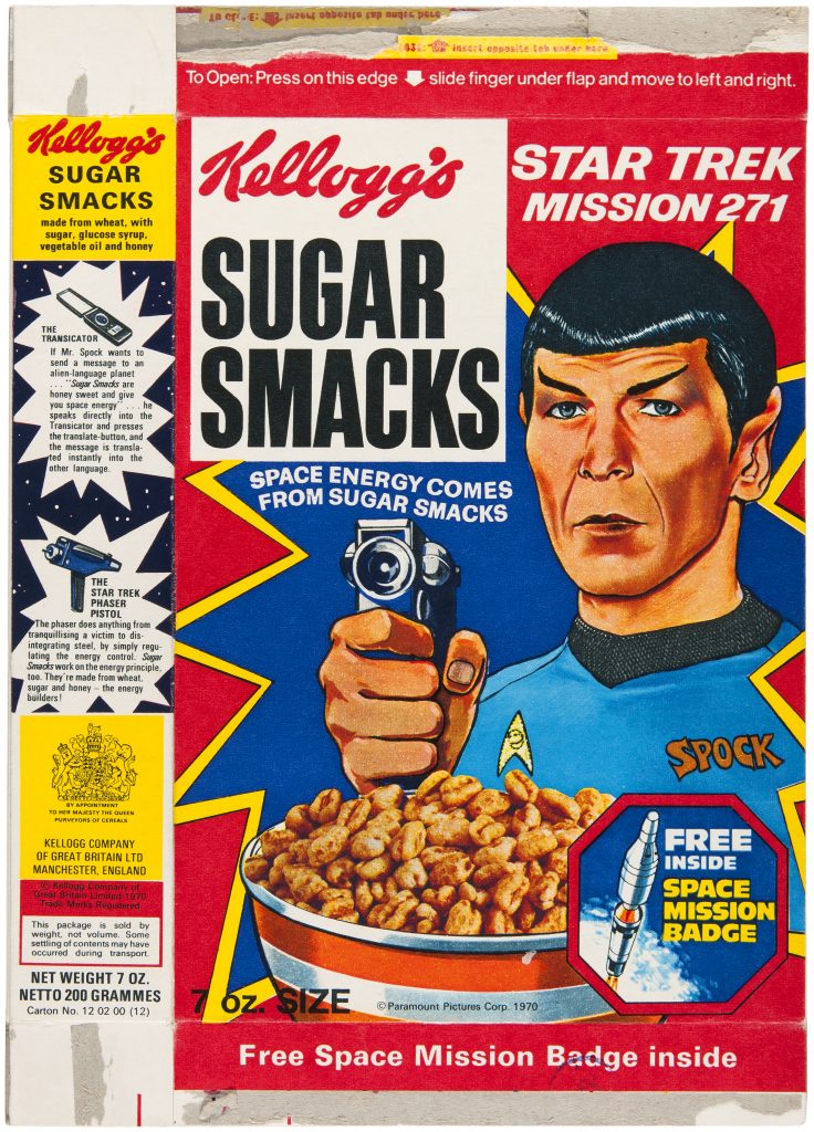 A Star Trek Sugar Smacks cereal packet, beamed all the way from Britain in 1970 via Hakes.com