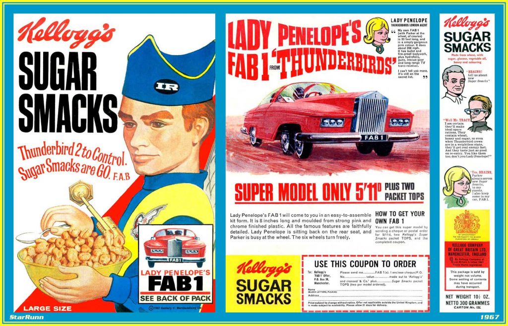 1967 Sugar Smacks - Thunderbirds packet via Andrew P. Yanchus. Other variations were offered, starting in 1966